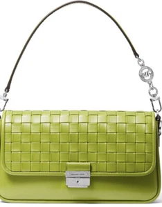 Neu Michael Kors Bradshaw gewebte Leder Cabrio Schultertasche Limettensilber - Bild 1 von 5