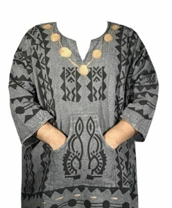 Men women Mud cloth Vintage dashiki Shirt African Blouse Organic Cotton One Size - Picture 1 of 4