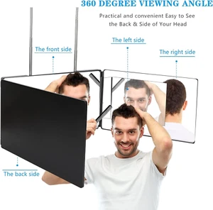 3 Way Mirror for Self Hair Cutting Tools with Height Adjustable Mirror 360 Tr... - Picture 1 of 12