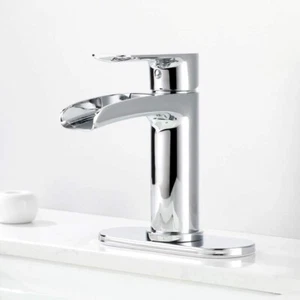 Grifo mezclador de lavabo de latón con caño de cascada pulido Chr NEWATER - Imagen 1 de 2