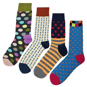 NWT Polka Dot Dress Socks 4 Pack Novelty Men 8-12 Crazy Fun Sockfly - Picture 1 of 6