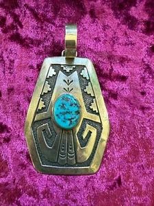 Vintage Thomas Singer Navajo Sterlingsilber Tribal Anhänger Türkis - Bild 1 von 4