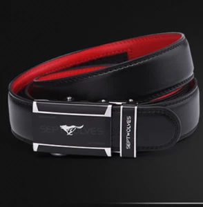 Septwolves Men women waist belt cow leather Auto lock Buckle black red 20001-2 - Picture 1 of 5