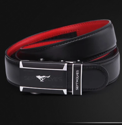 Septwolves Hombres Mujeres Cinturón Cuero Vaca Bloqueo Automático Hebilla Negro Rojo 20001-2 Foto 1 de 4