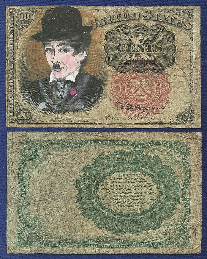 USA 4TH ISSUE FRACTIONAL CURRENCY WATERCOLORS CHARLIE CHAPLAN ARTWORK - Image 1 of 1