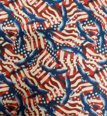 34"x 44", Stars & stripes Eagles, American Flags, 100% cotton, Patriotic. - Image 1 of 3
