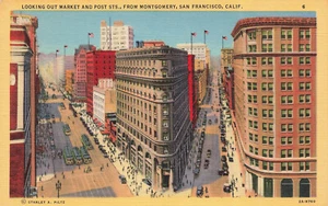 VINTAGE SAN FRANCISCO CA VINTAGE LINEN POSTCARD MARKET& POST STS 1932 011123 S - Picture 1 of 2