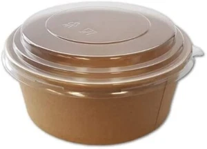 750ml Round Kraft Paper Food Bowls with Lids Container Eco Friendly Degradable - Picture 1 of 4