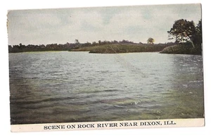 SCENE on ROCK RIVER Near DIXON Illinois Postcard IL Across the Water, 1909 - Picture 1 of 2
