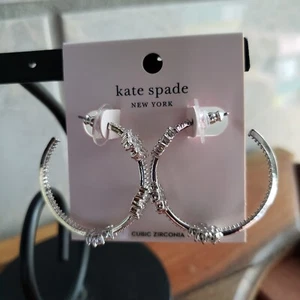 kate spade- Gleaming Gardenia- Flower Hoop Earrings- Clear/ Silver- NWT - Picture 1 of 6