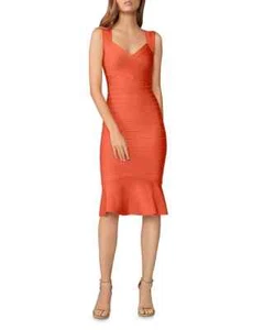 HERVE LEGER Sweetheart Flare Hem Bandage Dress Deep Sea Coral XS 850,00 $ - Bild 1 von 4