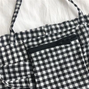 Cloth Printed Shoulder Bag Retro Handbag Grid Pattern Canvas Bag Outdoor - Picture 1 of 14