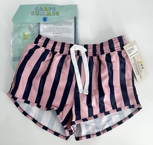 NWT Carpe Summer NYC Boys Shorty Swim Trunks Size 6 Striped Navy Pink - Picture 1 of 2