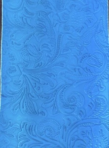 Ocean blue western floral Embossed vinyl faux leather upholstery Fabric Yard - Picture 1 of 1