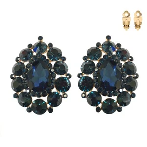 1.75" GOLD NAVY BLUE Teardrop Clip On Earrings ( 131 ) - Imagen 1 de 1