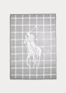 Polo Ralph Lauren Home Oakwood Cotton Throw Grey Ivory Blanket Big Pony 50 X 70 - Picture 1 of 3