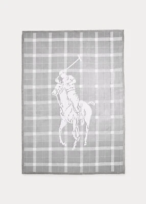Polo Ralph Lauren Home Oakwood Cotton Throw Grey Ivory Blanket Big Pony 50 X 70 - Image 1 of 3