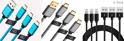 3X10ft Nylon Braided Rope USB-C Type-C 3.1 Data Sync Charger Charging Cable Cord - Image 1 of 4