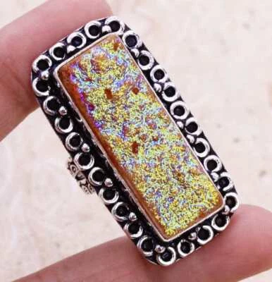 Color Enhanced Titanium Druzy 925 Silver Plated Handmade Ring of US Size 7 - Image 1 of 3