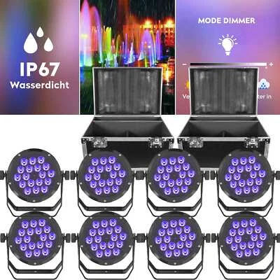 8x 270W Par Strahler Mit Case 18 LED RGBWA+UV  DMX 6in1 IP65 Discolicht Outdoor - Bild 1 von 4