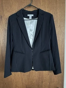 H&M Black Pinstripe Blazer Size 8 - Picture 1 of 16