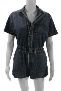 Rag & Bone Womens Cotton Short Sleeve Buttoned Collared Romper Blue Size S - Picture 1 of 5