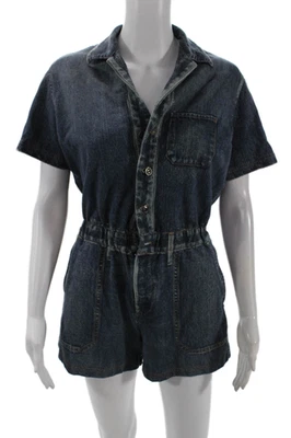 Rag & Bone Womens Cotton Short Sleeve Buttoned Collared Romper Blue Size S - Image 1 of 4