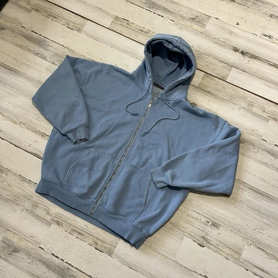 Baggy Oversized Brandy Melville Baby Blue Heavyweight Full Zip Blank Hoodie - Imagem 1 de 4