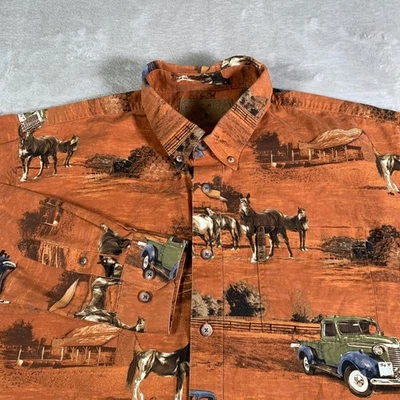 Camisa De Colección North River Para Hombres Grande Naranja Caballos Camiones Estampado Manga Larga Vaquero Foto 1 de 4