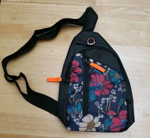 Floral Print Sling Backpack, Fashion Nylon Crossbody Bag 12"x6" Approx 2 Pocket  - Picture 1 of 3