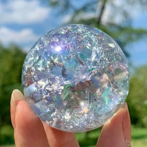 191G Natural Titanium Rainbow Quartz sphere Crystal ball Healing - Picture 1 of 20