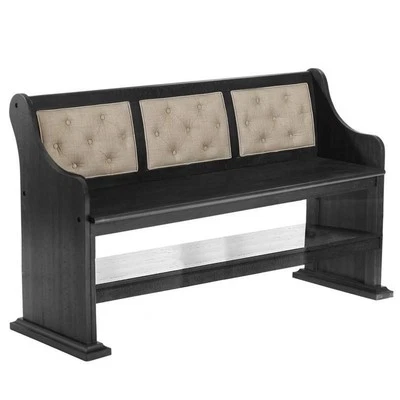 Counterheight Dining Bench Upholstered with Beige Linen Fabric - Image 1 of 2