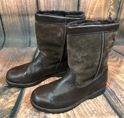 UGG Riverton Brown Leather Sheepskin Pull-On Boots Youth Girls Boys 4 / 34 (k5c) - Image 1 of 4