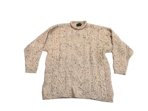 Maglione McKennas Highland Aran maglia XL cavo lana grossa farina d'avena beige vintage - Foto 1 di 6