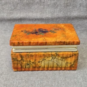 Vintage Italian 1970's Alabaster Trinket Cigarette Jewelry Box Burnt Orange - Picture 1 of 8