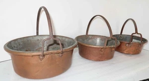 Vintage Pre-WW2 Italian Copper Pans Set of 3 Hand Hammered Rural Cookware - Picture 1 of 9