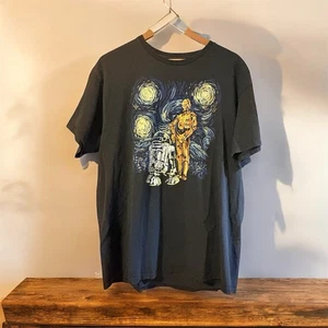 Camiseta XL Star Wars R2-D2 C-3PO Estilo Van Gogh Negra Manga Corta - Imagen 1 de 3