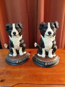 2 Vintage Cast Iron Door Stop Border Collie Sheepdog Hand Painted Heavy 13" - Picture 1 of 12