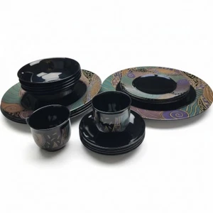 Vintage Arcoroc France Tampico Pattern Black Glass Dinnerware 19-Piece Set - Foto 1 di 12