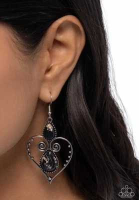 Paparazzi Selfless Stones Black Heart Earrings - Image 1 of 2