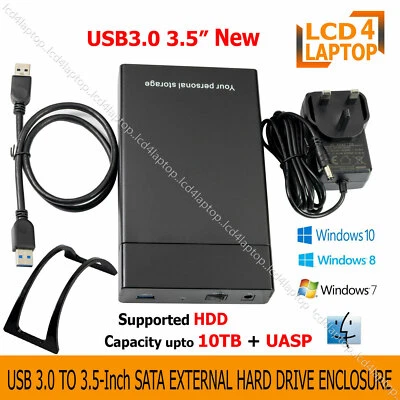 USB3.0 3.5 Caddy Upto 10TB Hard Drive Enclosure SATA HDD/SSD Case For PC Laptop - Image 1 of 4