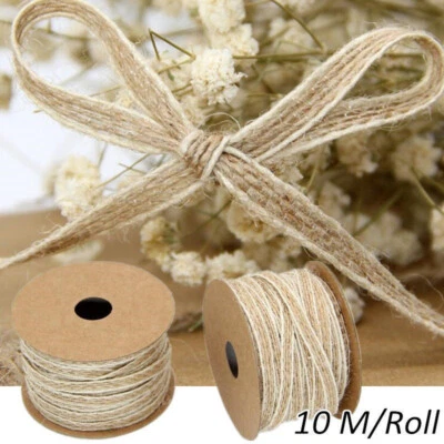 10M/Roll Jute Burlap Rolls Hessian Ribbon With Lace Vintage Wedding Christmas - Image 1 of 4