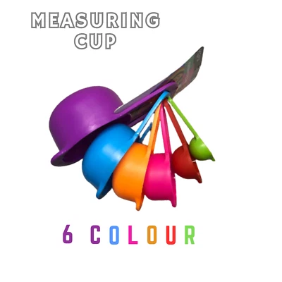 Multi-Color Measuring Cups & Spoon Handle Baking Kitchen set 6 Pieces Plastic - Image 1 of 4