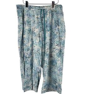J.Jill Ultrasoft Piped Cropped Pajama Bottoms LP Womens White Blue Printed