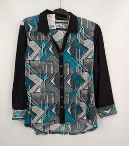 Parsley & Sage button up Cardigan Long Sleeve Top Tunic Geometric Womens 1X - Picture 1 of 7