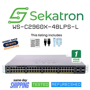 ♻️ Cisco WS-C2960X-48LPS-L 48-Port Gigabit Ethernet PoE Switch⚡Fast Ship - Picture 1 of 2