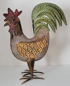 Colorful Metal Chicken Rooster 15" Tall Figure - Afbeelding 1 van 5