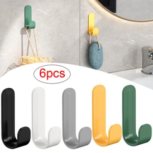 6X Self Adhesive Hooks White Plastic Strong Sticky Stick on Wall Door Hanging - Picture 1 of 14