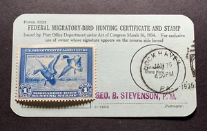 #RW1 1934 Federal Duck Stamp **LOCK HAVEN, PA FORM 3333** Hunting Permit License - Picture 1 of 4