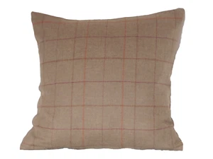 Abraham Moon Pure Wool Brown with orange and cranberry check 16" Cushion Cover - Picture 1 of 3